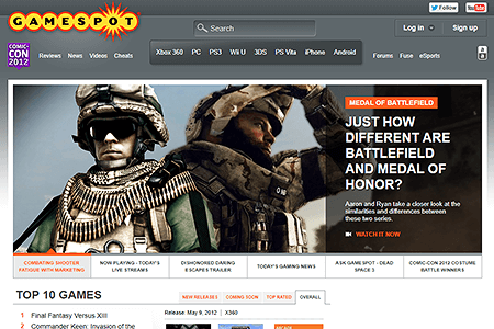 GameSpot website in 2012