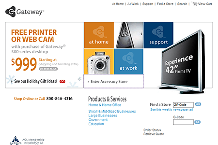 Gateway website in 2002