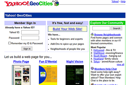 Yahoo! Geocities website in 2000