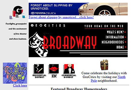 GeoCities BourbonStreet Broadway website in 1996