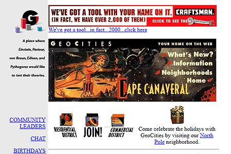 GeoCities CapeCanaveral Neighborhood website in 1996