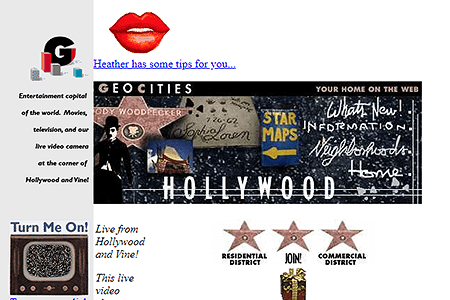 GeoCities Hollywood & Hollywood/Hills Neighborhood website in 1996