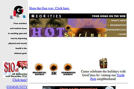 GeoCities HotSprings Neighborhood website in 1996