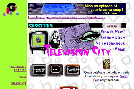 GeoCities TelevisionCity Neighborhood website in 1996