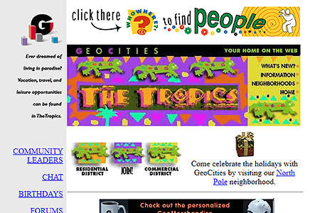 GeoCities TheTropics Neighborhood website in 1996