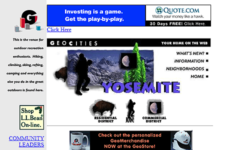 GeoCities Yosemite Neighborhood website in 1996