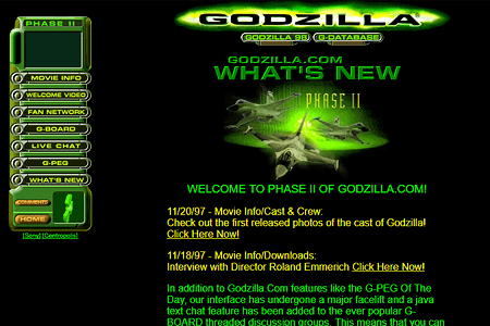 Godzilla website in 1998