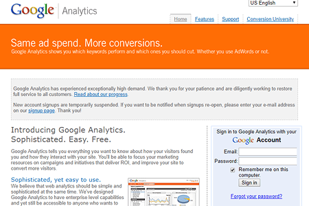 Google Analytics website in 2005