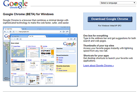 Google Chrome website in 2008