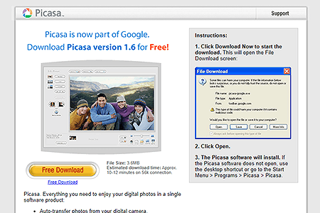 Google Picasa website in 2004