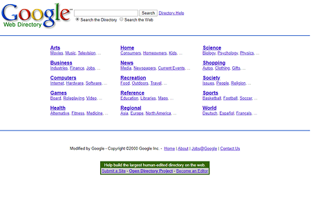 Google Web Directory in 2000