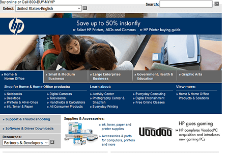 Hewlett Packard website in 2006
