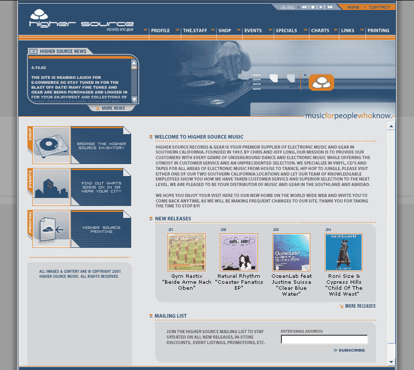 Higher Source Music website in 2002