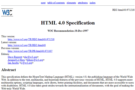 HTML 4.0 specification 1997
