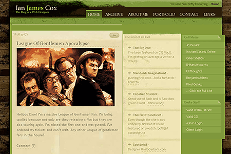 Ian James Cox website in 2005