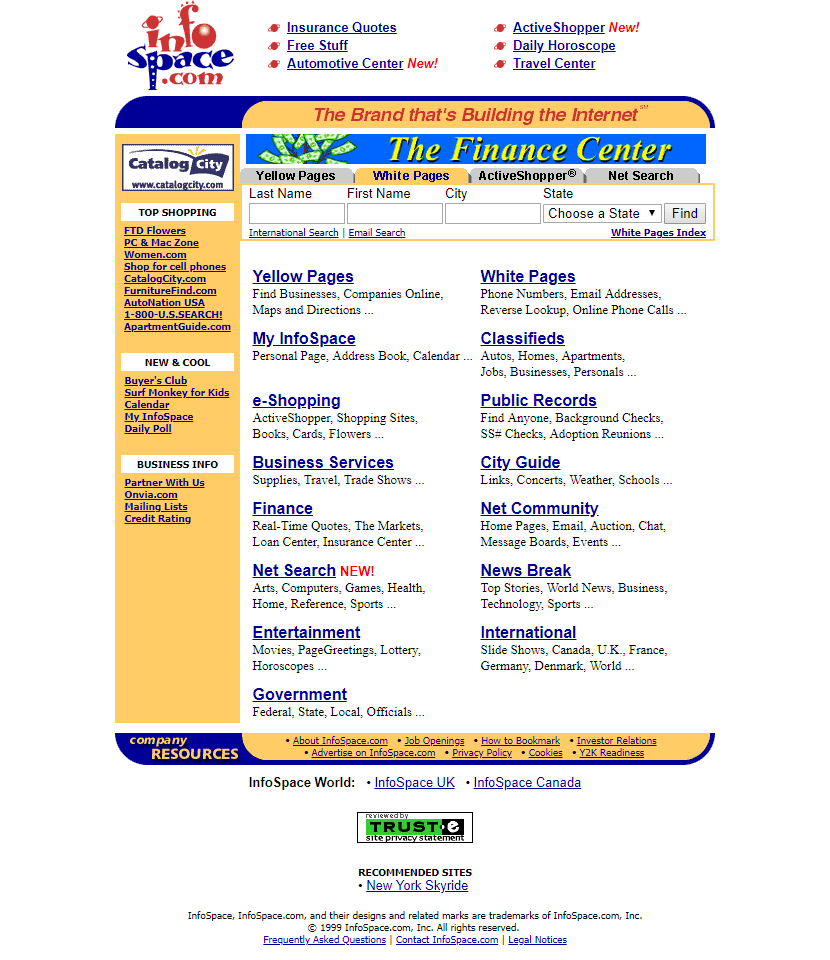 InfoSpace website in 1999