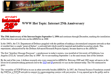 Internet 25th Anniversary website in 1994