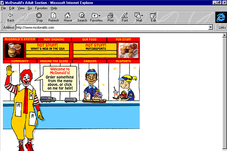 Internet Explorer 3.0 – McDonald's website in 1996