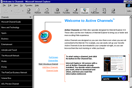 Internet Explorer 4.0 – Welcome to Channels