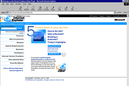 Internet Explorer 5.0 – Welcome to the Internet Explorer Home Page!