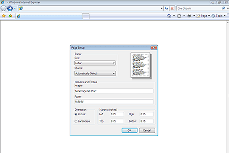 Internet Explorer 7.0 – Page Setup