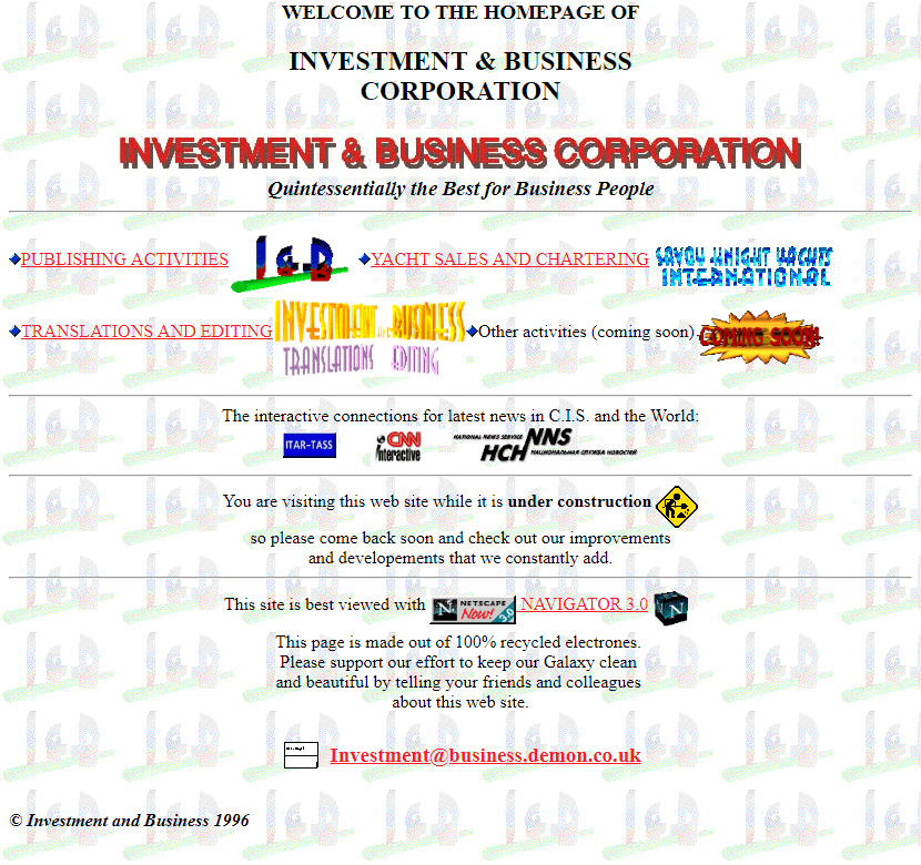 Investment and Business website in 1996