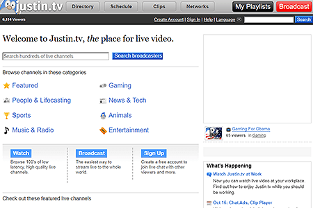 Justin.tv website in 2008
