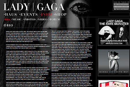 Lady Gaga website in 2010