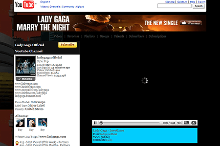 Lady Gaga YouTube Channel in 2009