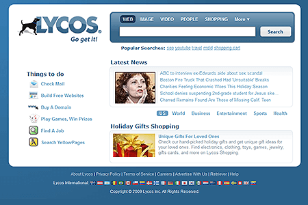 Lycos website in 2009