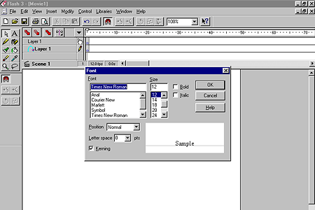 Macromedia Flash 3.0 – Font Menu