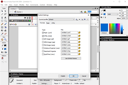 Macromedia Flash MX 2004 – Publish Settings