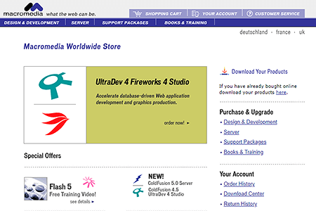 Macromedia Worldwide Store website in 2001