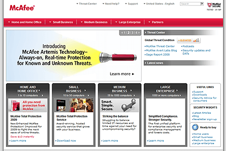 McAfee website in 2008