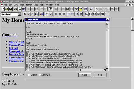Microsoft FrontPage 1.1 – View HTML
