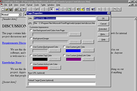 Microsoft FrontPage 1.1 – Page Properties