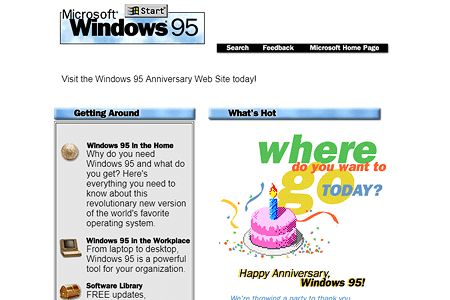 Microsoft Windows 95 website in 1996