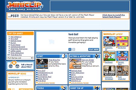 MiniClip website in 2003