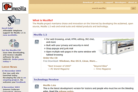 Mozilla.org website in 2003