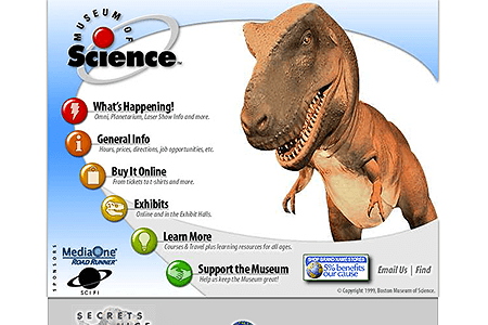Museum of Science website in 1999