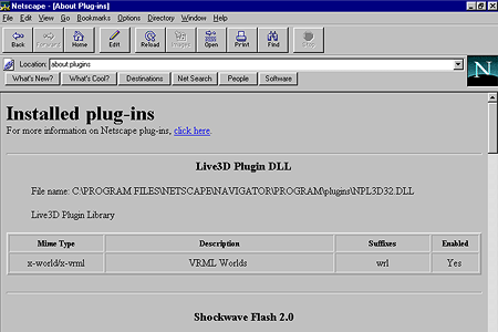 Netscape Navigator 3.04 Gold – Installed plug-ins