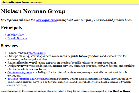 Nielsen Norman Group website in 1998