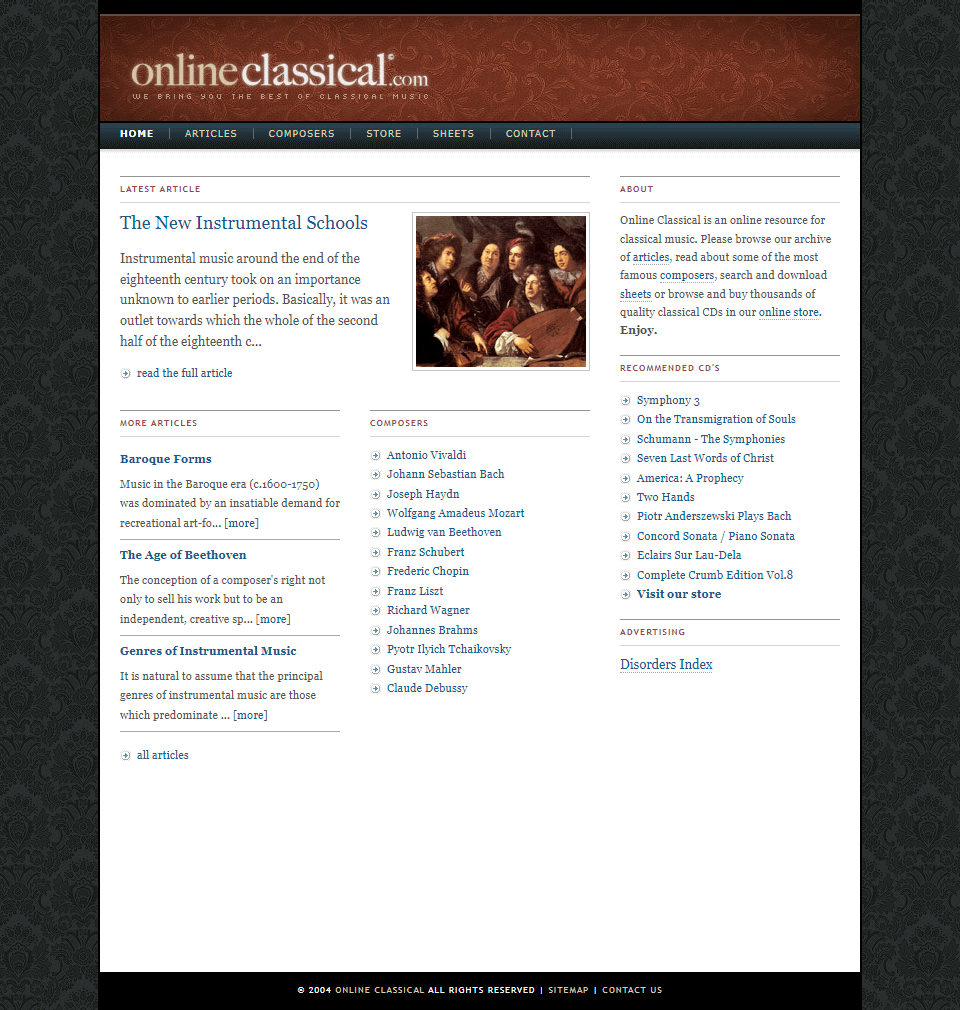 Online Classical website in 2004