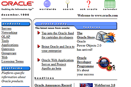 Oracle website in 1996
