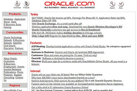 Oracle website in 2000