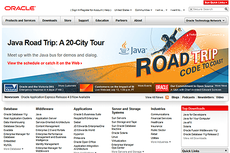 Oracle website in 2010