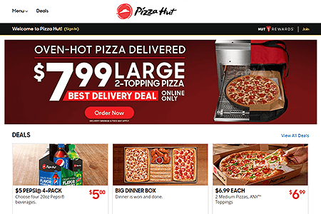 Pizza Hut website in 2017