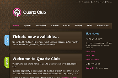 Quartz Club website in 2006