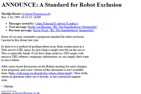 Robots.txt proposal in 1994