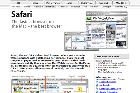 Apple.com and Safari 1.0 website in 2003